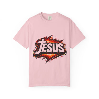 Jesus Graphic T-Shirt for Men – Bold Flame Logo Christian Faith Tee Printify