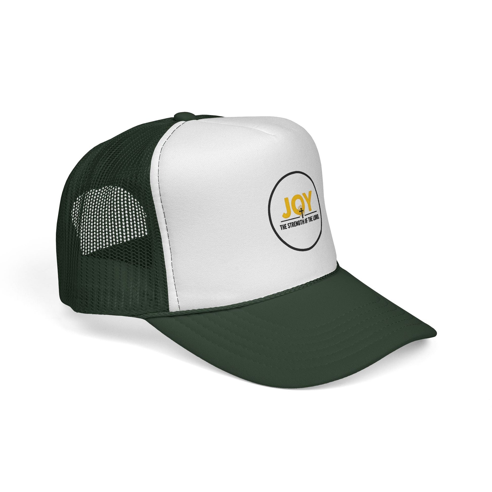 Joy Circle Trucker Cap — 'Joy, One Strength of the Soul' Retro Mesh Hat Printify