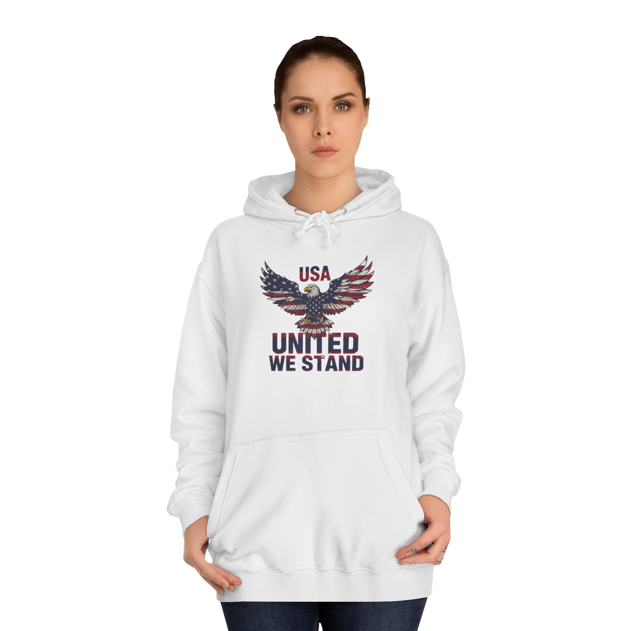 Patriotic Eagle Hoodie - USA "United We Stand" American Flag Graphic