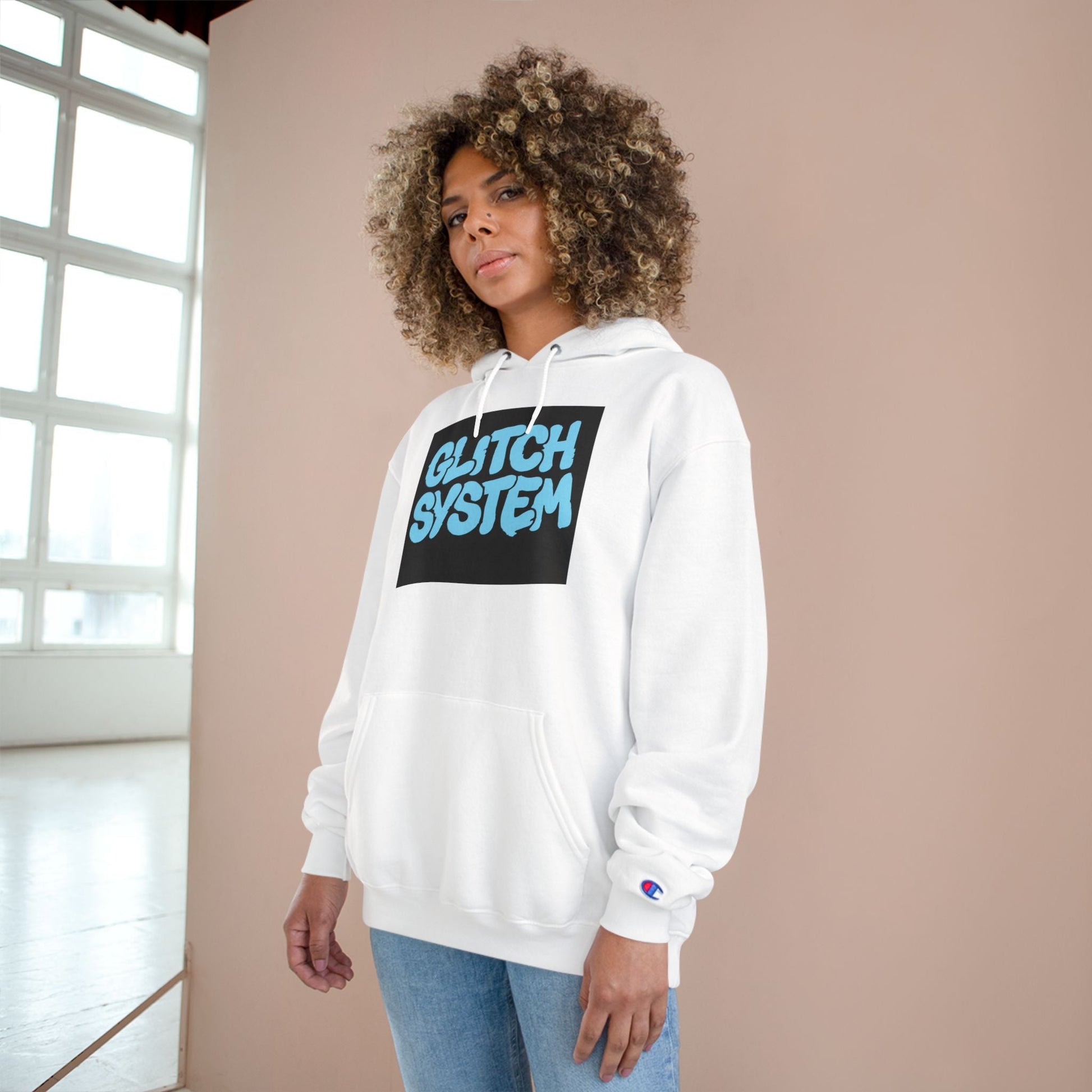 Glitch System Hoodie — Retro Graffiti Streetwear Champion Hoodie Printify