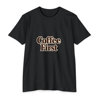 Coffee First T-Shirt — Retro Script Coffee Lover Tee Printify