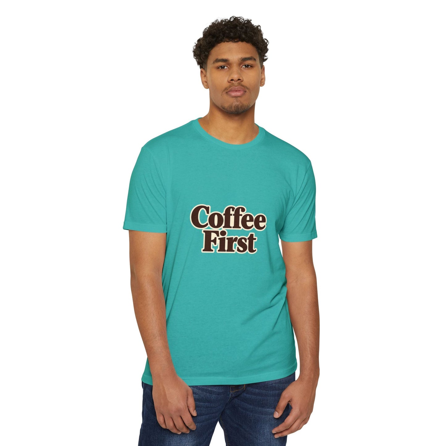 Coffee First T-Shirt — Retro Script Coffee Lover Tee Printify