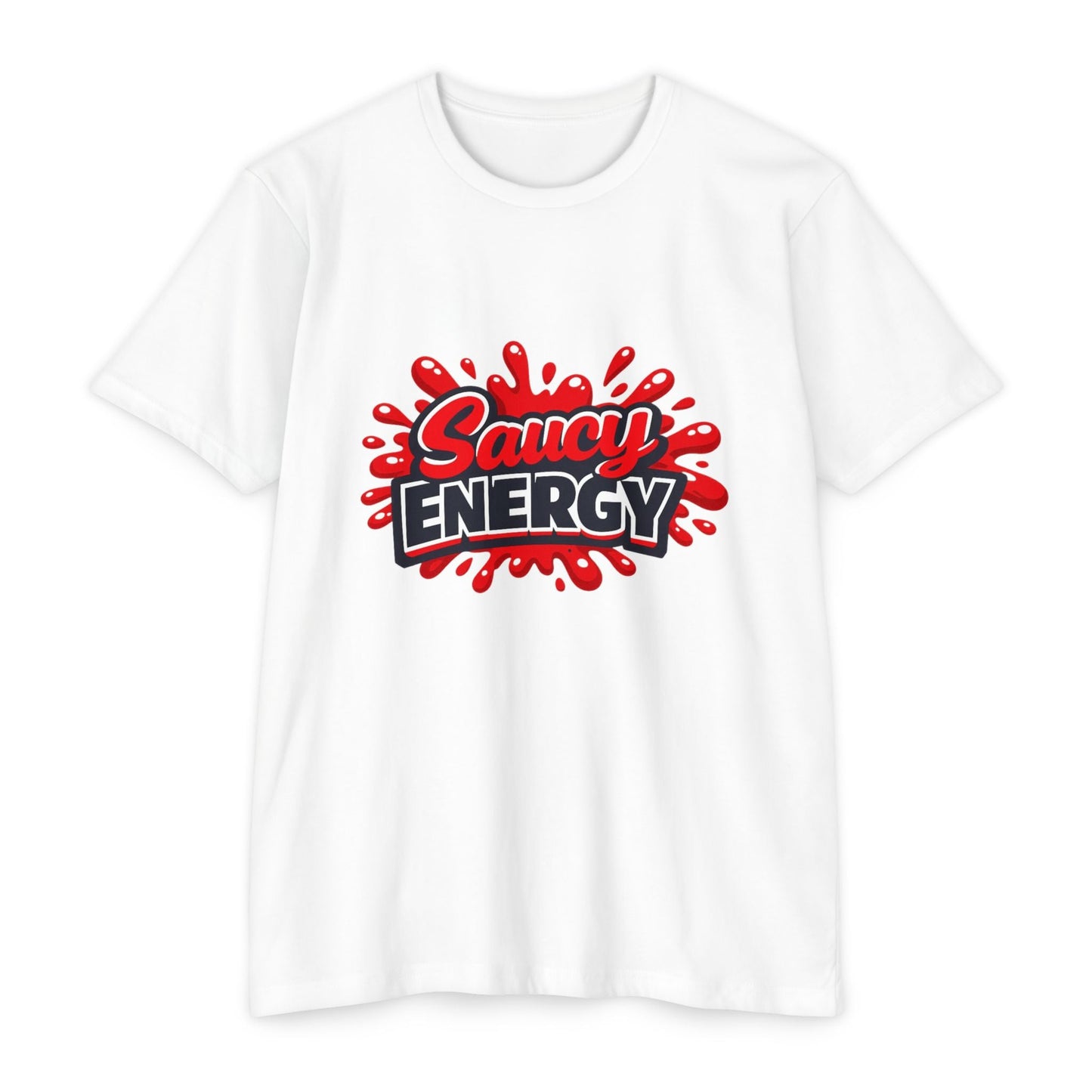 Saucy Energy T-Shirt — Bold Red Splash Graphic Tee Printify