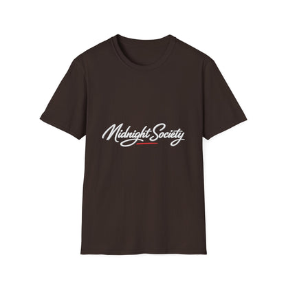 Midnight Society T-Shirt — Script Logo Tee for Nightlife & Streetwear Printify