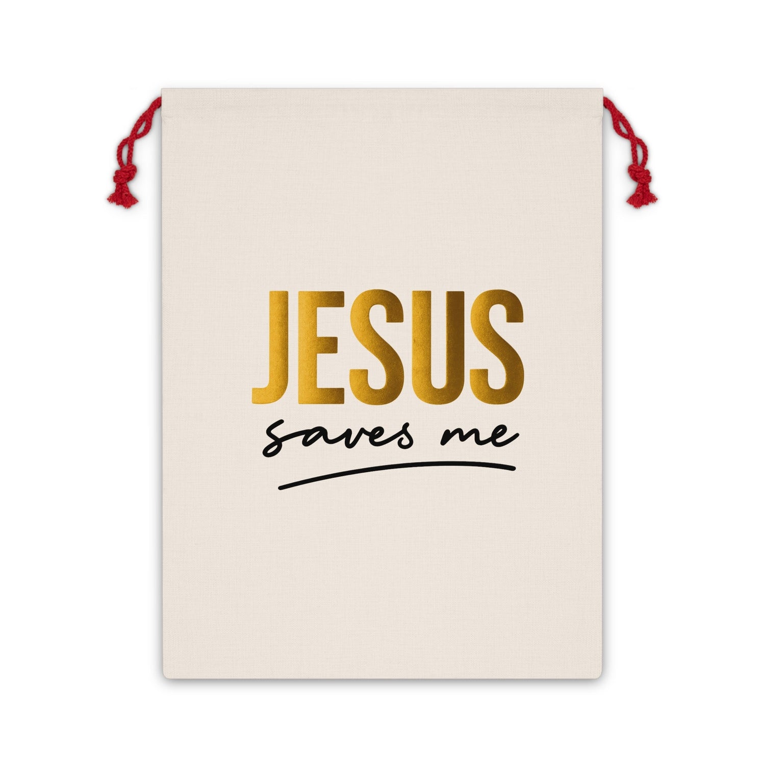 Christian Gift Bag — "Jesus Saves Me" Drawstring Pouch for Church, Baptism & Easter Printify