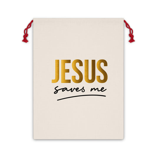 Christian Gift Bag — "Jesus Saves Me" Drawstring Pouch for Church, Baptism & Easter