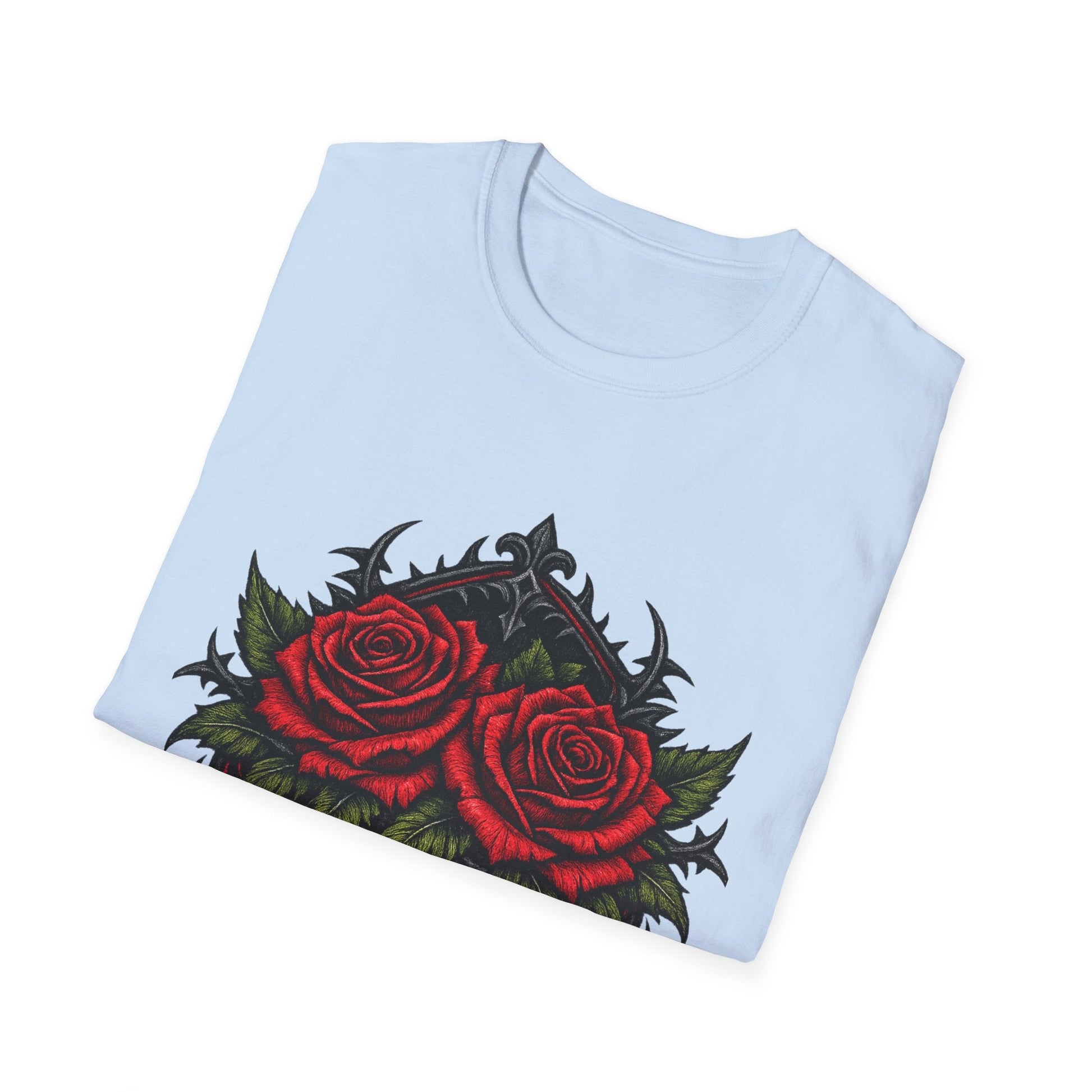 Rose Heart T-Shirt — Gothic Red Roses Graphic Tee Printify