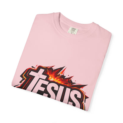 Jesus Graphic T-Shirt for Men – Bold Flame Logo Christian Faith Tee Printify