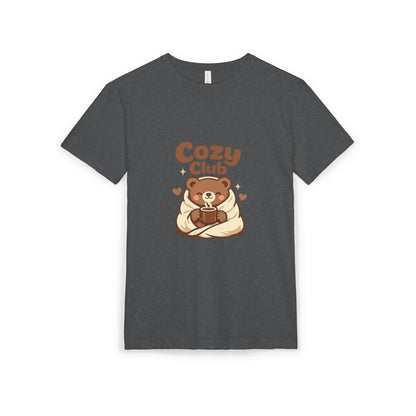 Cozy Club Bear T-Shirt — Cute Blanket & Hot Cocoa Graphic Tee Printify