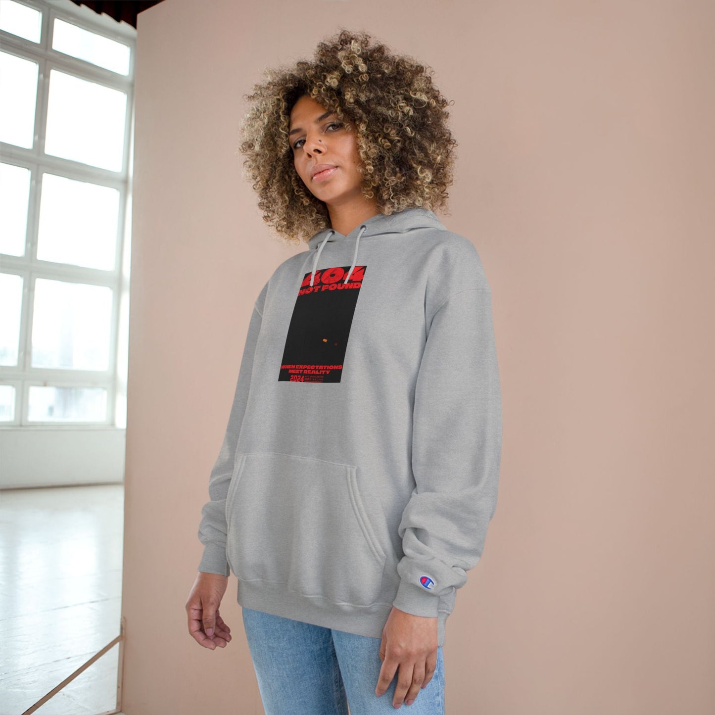 Champion Hoodie - Minimal Red Black Graphic Streetwear Hoodie Printify