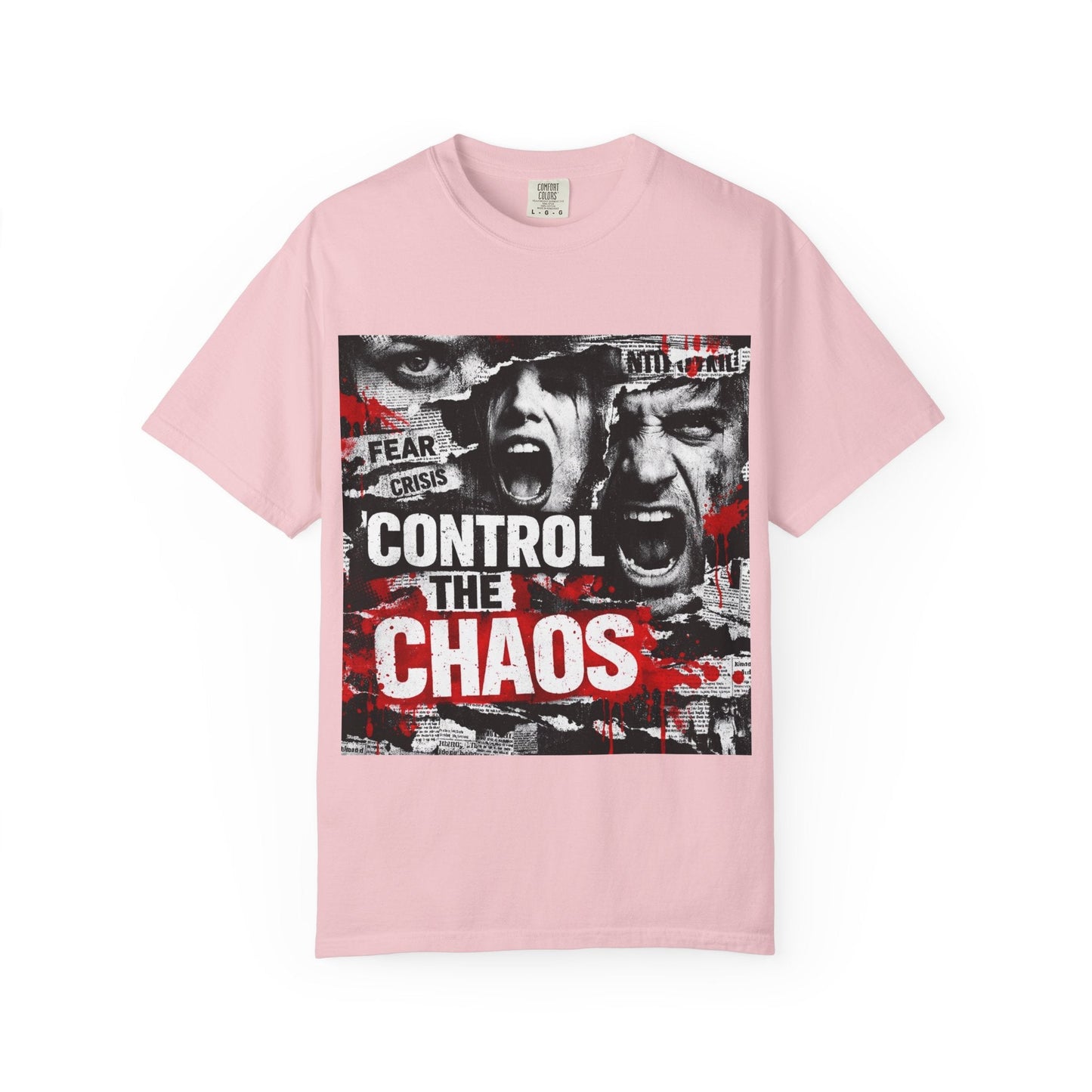 Control the Chaos T‑Shirt — Graphic Urban Streetwear Tee with Distressed Faces & Bold Red Accent Printify